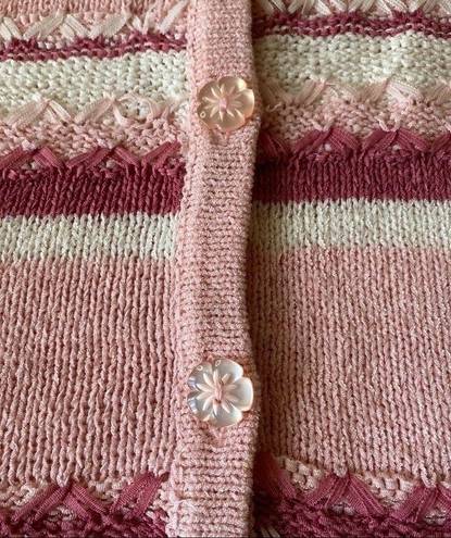 Northern Reflections Vintage  Granny Cardigan Striped Pink Floral Buttons Size XL