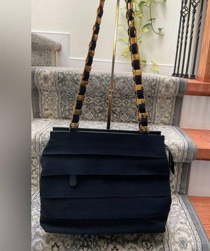 Salvatore Ferragamo  Navy Canvas & Leather Shoulder Bag