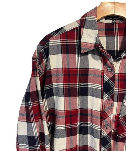 Staccato  Shirt Flannel Womens Medium Red Blue Button Up Plaid Pocketed Winter