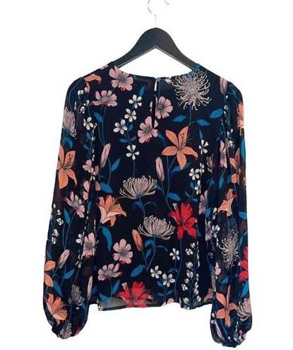 Who What Wear  Womens Floral Long Sleeve Semi Sheer Blouse Multicolor Small