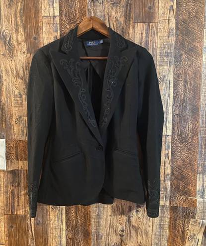 Polo Vintage  Ralph Lauren Beaded Scroll Pattern Black Wool Blazer US 4