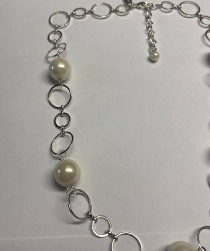 Talbots Signed  Faux Pearl Silver Tone Bead Statement Costume Necklace