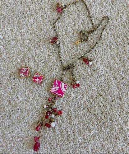 Coldwater Creek Vintage  cherry pink glasses necklace and earrings set