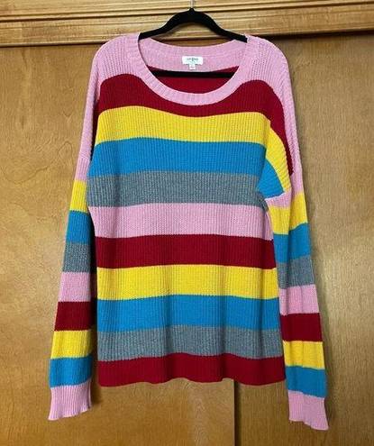 Umgee  Rainbow Striped Crewneck Knit Sweater Size Large