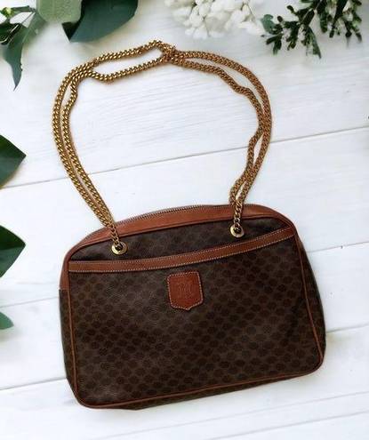 CELINE  Vintage Macadam Chain Shoulder Bag Leather PVC interior monogram brown