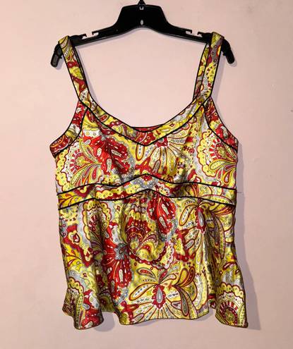 Nine West Paisley Floral Yellow Red 100% Silk Tank Blouse Size 14 NWOT!