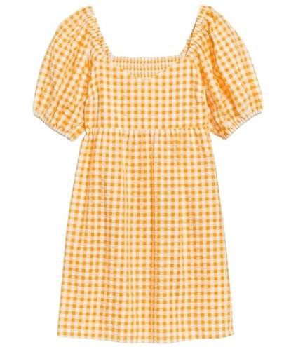 Old Navy  Dress Womens XXL Seersucker Sweetheart Neck Gingham Puff Sleeve Yellow