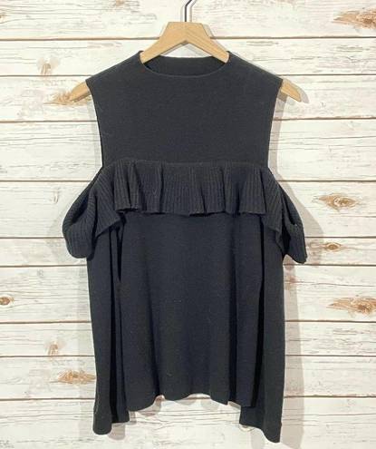 Intermix  Kendall Ruffle Cold Shoulder Sweater -Black - Large