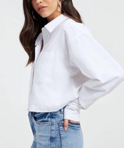 Good American  White Distressed Cropped Oxford Button-Down Shirt