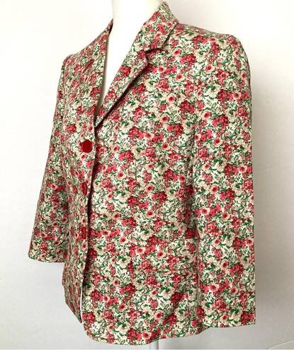 Talbots  Floral Pink Green Jacket Blazer Watercolor Rose 3/4 Sleeves Size 10