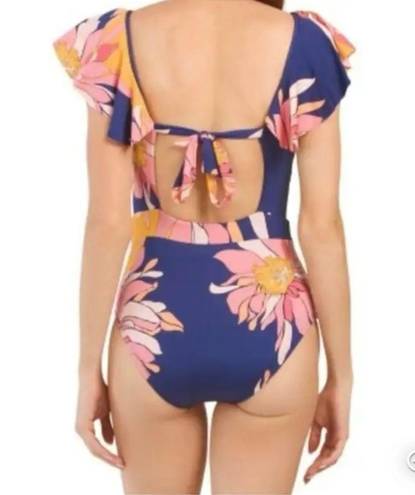 Trina Turk Breeze Ruffle Plunge One Piece Swimsuit Size 14