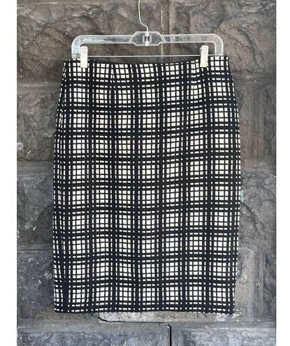 Dalia Collection  Black White Caged Print Tweed Wool Blend Pencil Skirt Size 4 Sm