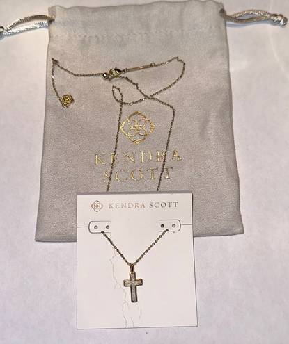 Kendra Scott Cross Gold Pendant Necklace in White Kyocera Opal