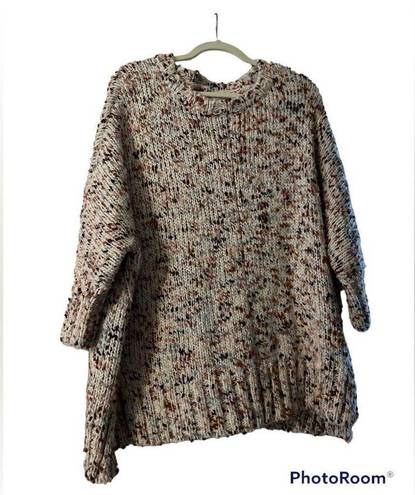 Lou & grey  for LOFT Cream Purple Flecked Chenille Poncho Sweater Womens Pullover