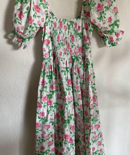 Hill House  The Ophelia Pink Rose Smocked Cottagecore Prairie Midi Dress Size S