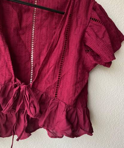 Free People Burgundy Tie Crop Top