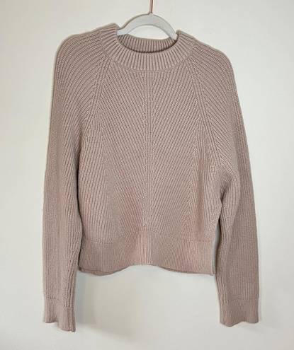 ALLSAINTS Sylvie Wool Cashmere Knit Crewneck Side Slit Sweater Beige Pink