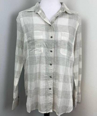 Lou & grey  Dove Gray Buffalo Check Button Down Boyfriend Shirt Medium