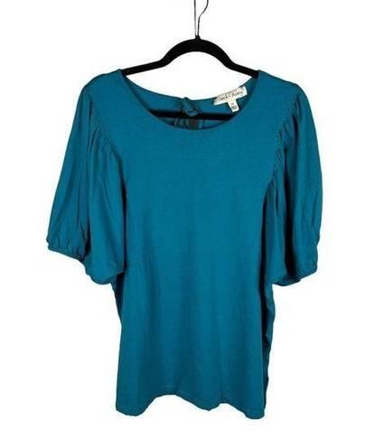 JACK + Avery Womans Plus Size 2X Teal Green Short Puff Sleeve Blouse Keyhole