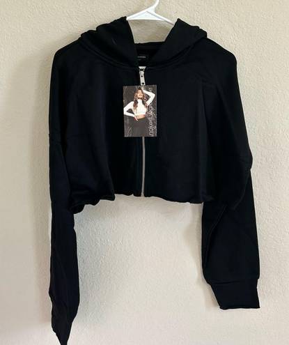 Naked Wardrobe NWT  Black Zip Up Cropped Boxy Hoodie