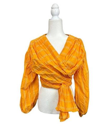 Wyatt Acler  Blouse Orange Cotton Puff Sleeve Wrap Top Size 10