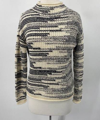 Garnet Hill  Artemis Sweater Organic Cotton Pullover Mockneck Knit Cream Black XS