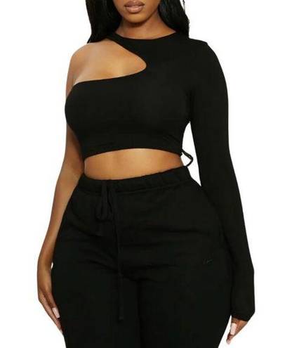 Naked Wardrobe  x Lori Harvey Asymmetrical Cutout Crop Top Black