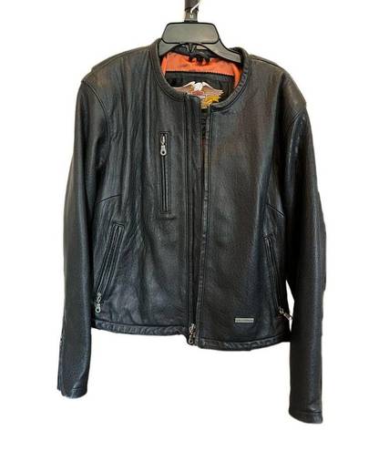 Harley Davidson  1980s Vintage Black Leather Moto Jacket - size Large