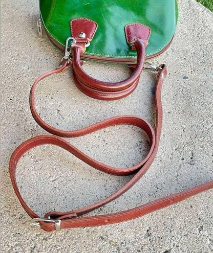 Vera Pelle Vintage Purse Di  Green Leather Dome Satchel Crossbody Made in Italy.