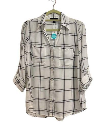 Fortune + Ivy  Christelle Button Down White Plaid Blouse Sz M NWT