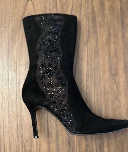 Stuart Weitzman  Black Beaded Mesh Booties Size 9