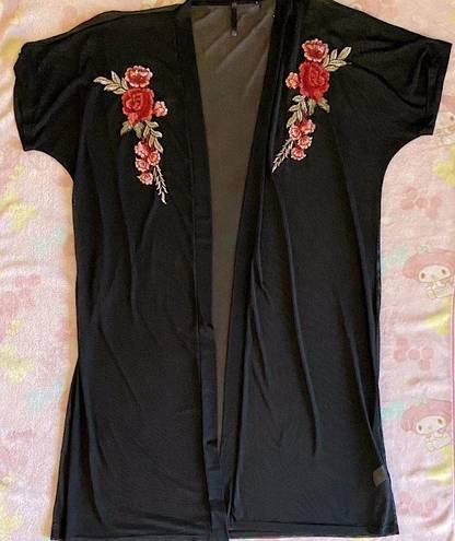 Windsor Black Rose Embroidered Sheer Back Kimono