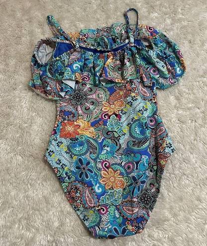 Bleu Rod Beattie  Sz 6 Floral Modest Off the Shoulder One Piece Swimsuit