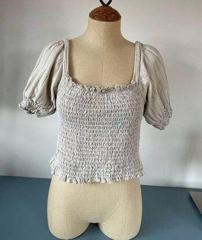 We The Free  womens top tan smocked cropped size M