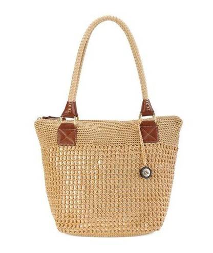 The Sak  Cambria Purse Bucket Style Bag Crochet Tweed Tan Brown Shoulder Bag Tote