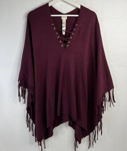 Chico's  One Size Lace Up Fringed Poncho In Monrovia Western Tasseled  Pullover