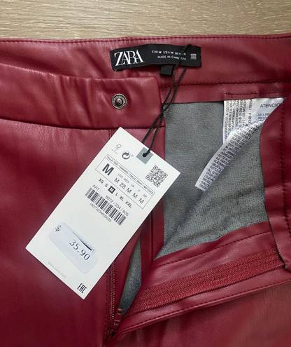 ZARA Red Faux Leather Pants