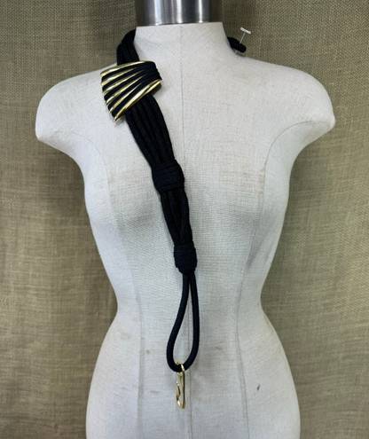 Vintage Black Rope Stretch Belt With Gold Toned Brass Hardware 28