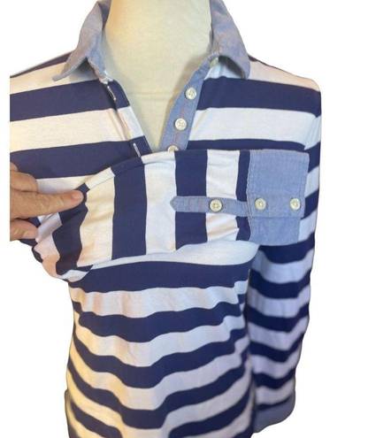 Tommy Hilfiger  Vintage Women's Long Sleeve Blue Stripe Half Buttoned Shirt Size