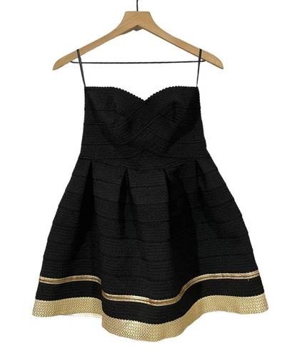 Sans Souci  Fit and Flare Structured Strapless Dress - Black/Gold - Medium