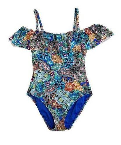 Bleu Rod Beattie  Sz 6 Floral Modest Off the Shoulder One Piece Swimsuit