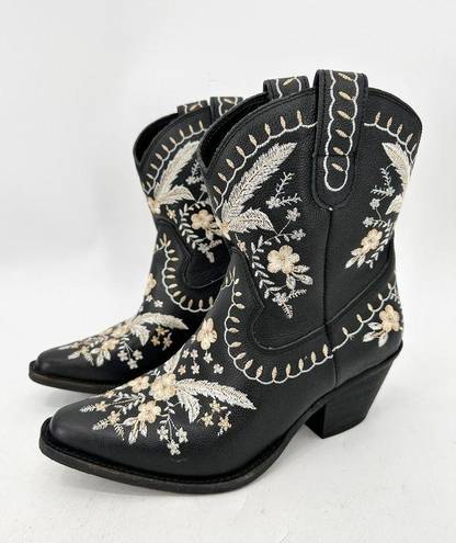 Dingo  Primrose Embroidered Black Leather Boots Cowboy Size 8.5 NWT