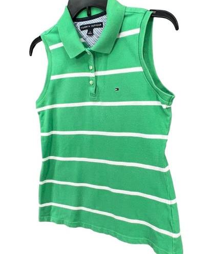 Tommy Hilfiger  Polo Womens M Green White Striped Sleeveless Golf Shirt Top Y2K