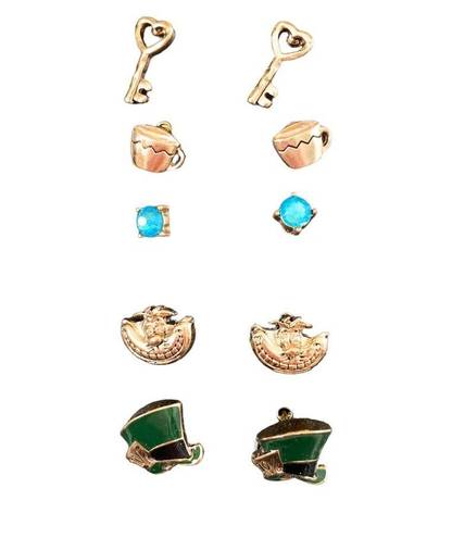 Disney  Alice in Wonderland Vintage Like Gold Charm Colorful Stud Earrings