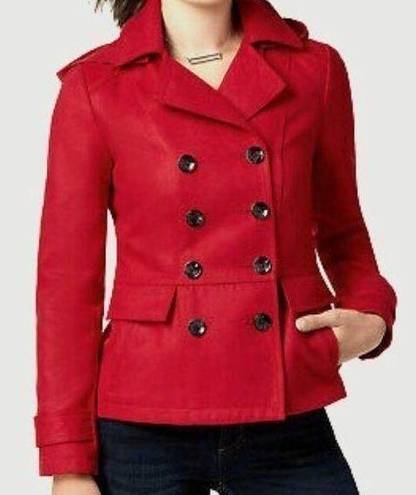 Celebrity Pink  red double-breasted pea coat