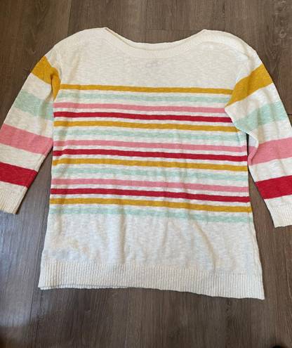 Talbots Plus Boatneck Sweater 3/4 sleeve cream rainbow stripe Women’s size 1X