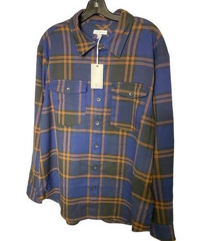 Good American NWT  Button Down Shirt LARGE Blue Rinse Plaid Relaxed Long Sleeve