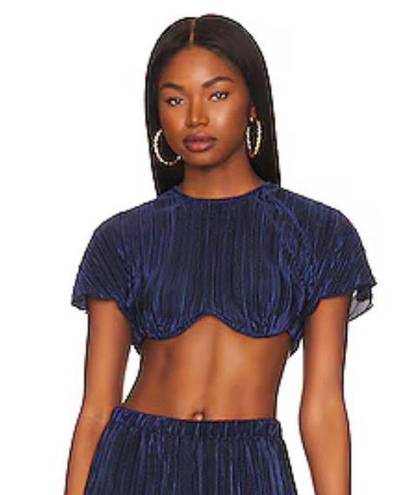 ONIA NWT WeWoreWhat Plisse Underwire Crop Top Short Sleeve Deep Navy size Medium