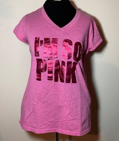 Xersion I’M SO PINK v-neck foil Print athletic shirt top pink cancer awareness