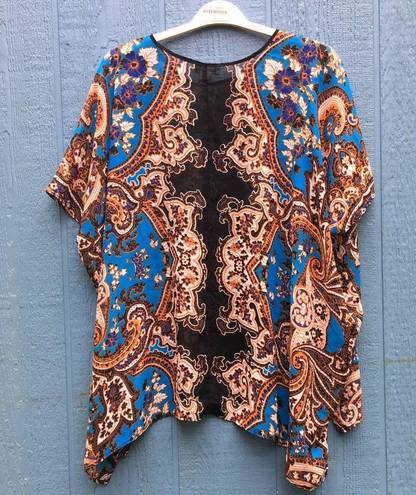 Carmen Marc Valvo  Women's Size XL Semi Sheer Boho Printed Blouse